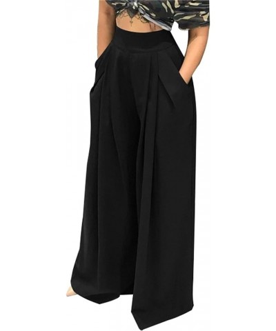 Women' s Causal Long Pants High Waist Wide Leg Stretchy Loose Fit Trousers with Pocket 2018-black $15.51 Pants