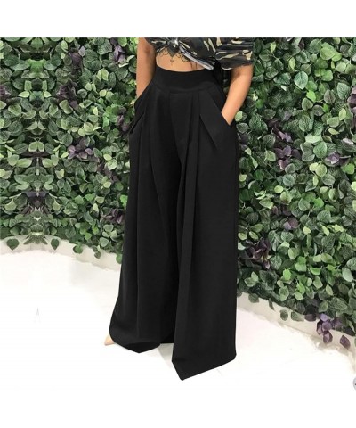 Women' s Causal Long Pants High Waist Wide Leg Stretchy Loose Fit Trousers with Pocket 2018-black $15.51 Pants