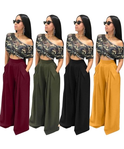 Women' s Causal Long Pants High Waist Wide Leg Stretchy Loose Fit Trousers with Pocket 2018-black $15.51 Pants