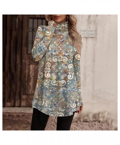 Womens Tops High Neck Shirt Marble Print Dressy Casual Fall Long Tunic Tops for Leggings Blouses S2118-gray $10.43 Tops