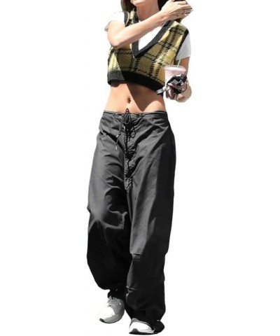 Drawstring Low Waist y2k Cargo Pants Baggy Straight Wide Leg Trousers E-Girls Harajuku Hiphop Streetwear Sweatpants Black 6 $...