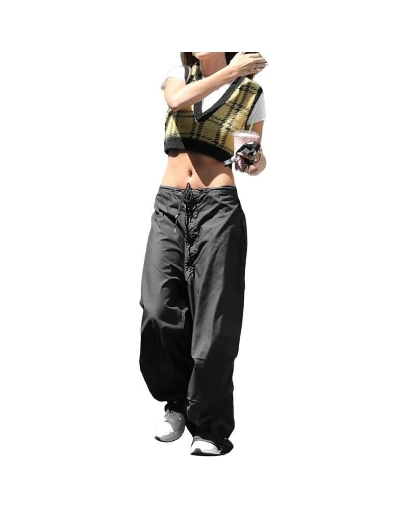 Drawstring Low Waist y2k Cargo Pants Baggy Straight Wide Leg Trousers E-Girls Harajuku Hiphop Streetwear Sweatpants Black 6 $...