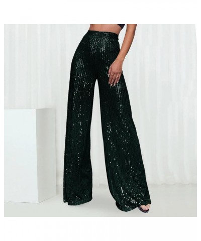 Sequin Pants Women,Women's Sparkle Sequin Wide Leg Pants Loose High Waist Shiny Party Clubwear Bling Glitter Trousers Y1-gree...