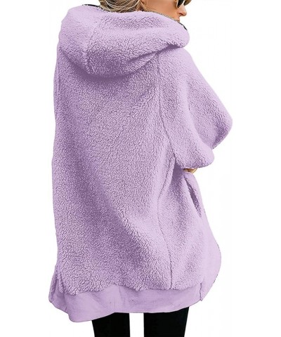 Women Oversized Sherpa Jackets Fuzzy Fleece Hoodies Zip Up Outerwear Coat With Pockets Light Purple $30.08 Jackets