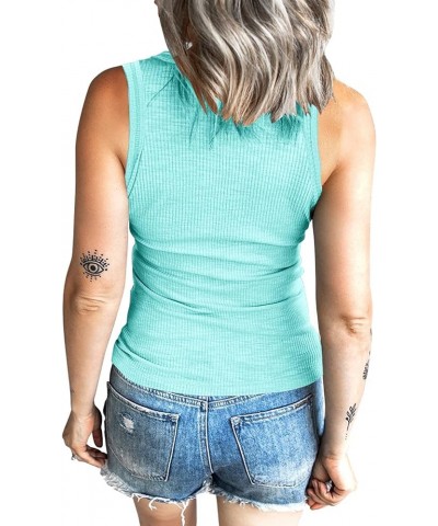 Women's Tank Tops Ribbed V Neck Sleeveless T Shirts Summer Slim Fitted Basic Tee Tops Crew Neck Cami Shirt A2-baby Blue $10.9...