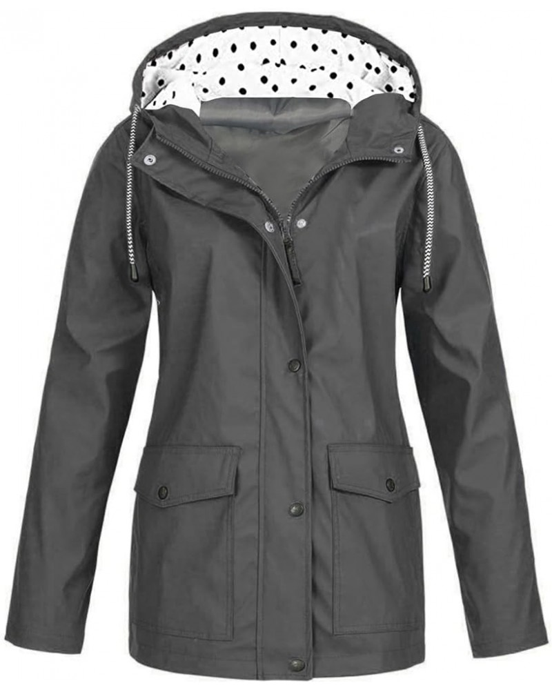 Women's Plus Size Solid Color Jacket Outdoor Windproof Lightweight Hooded Coat Fall Winter Full Zip Button Raincoat 1-grey $1...