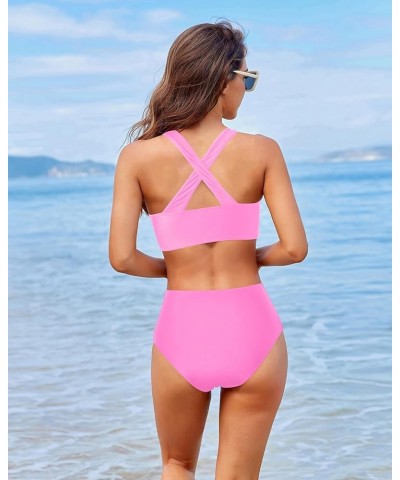 Women High Waisted Two Piece Bikini Sports Crop Top Swimsuit Scoop Neck Bathing Suit for Teen Girls with Bottom Light Pink $2...