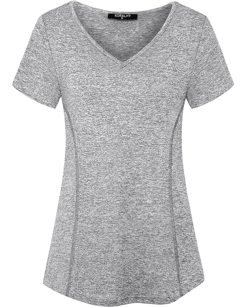 Yoga Tops for Women Short Sleeve V Neck Quick-Dry Workout Sports Athletic Running Shirts Light Gray $12.87 Activewear