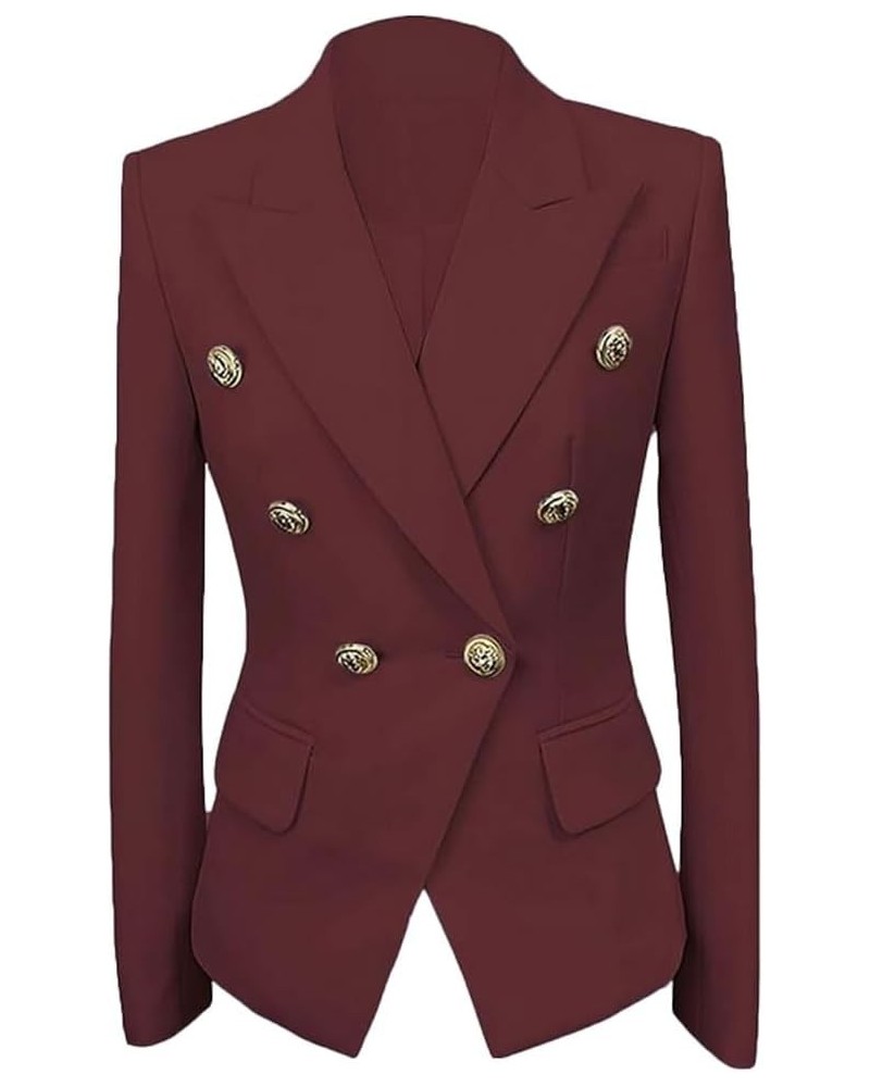 Womens Double Breasted Blazer Jacket Slim Fit Business Suit Jacket for Work Casual Wear Coat Burgundy $14.40 Blazers