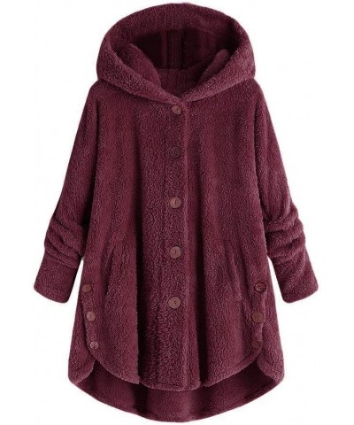 Fleece Pullover Hooded Women Oversized Loose Black of Friday Deal Tail Button Winter Warm Coat Fashion Jacket 03-wine $9.14 J...