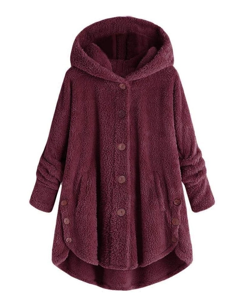 Fleece Pullover Hooded Women Oversized Loose Black of Friday Deal Tail Button Winter Warm Coat Fashion Jacket 03-wine $9.14 J...