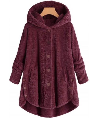 Fleece Pullover Hooded Women Oversized Loose Black of Friday Deal Tail Button Winter Warm Coat Fashion Jacket 03-wine $9.14 J...