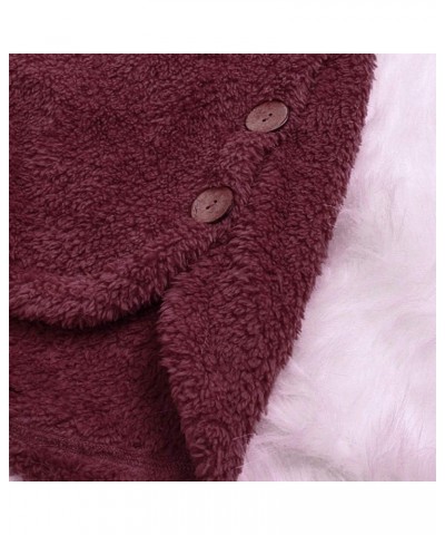 Fleece Pullover Hooded Women Oversized Loose Black of Friday Deal Tail Button Winter Warm Coat Fashion Jacket 03-wine $9.14 J...