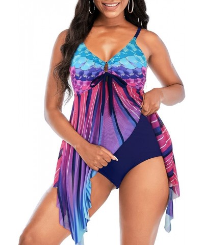 Womens Swimsuits Tummy Control Bathing Suits One Piece Swimsuit Women Flowy Swimdress with Bottom Swim Suit Mermaid $14.10 Sw...