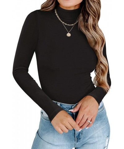 Turtleneck Long Sleeve Tops for Womens Double Lined Thermal Shirts Business Casual Outfits Turtleneck_black $12.75 Underwear