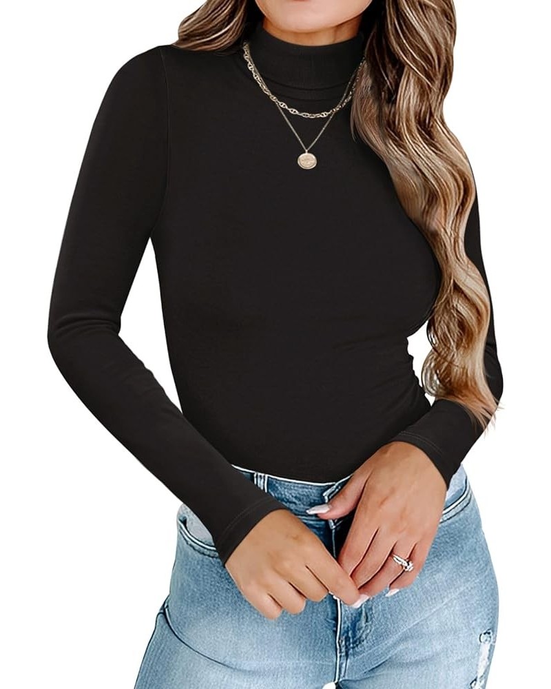 Turtleneck Long Sleeve Tops for Womens Double Lined Thermal Shirts Business Casual Outfits Turtleneck_black $12.75 Underwear