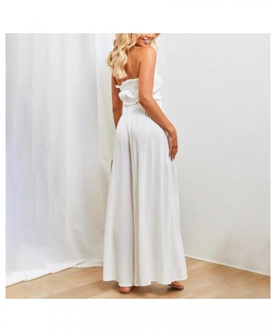 Women Wide Leg Pants Flowy Casual High Waisted Lounge Pants Plus Size Smocked Palazzo Pants Trousers with Pockets A White $8....