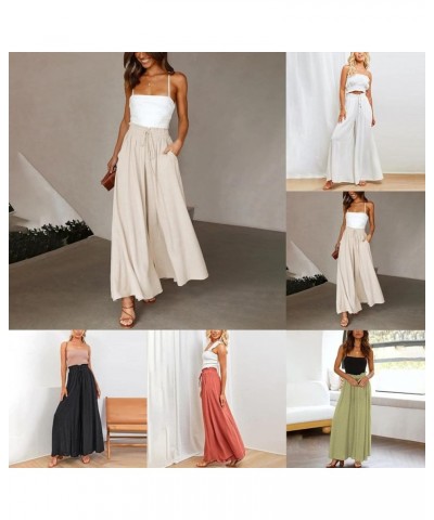 Women Wide Leg Pants Flowy Casual High Waisted Lounge Pants Plus Size Smocked Palazzo Pants Trousers with Pockets A White $8....