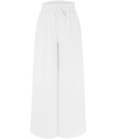 Women Wide Leg Pants Flowy Casual High Waisted Lounge Pants Plus Size Smocked Palazzo Pants Trousers with Pockets A White $8....