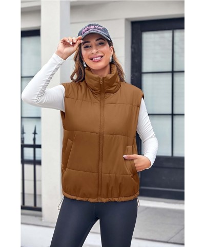 Puffer Vest Women Lightweight Padded Stand Collar Sleeveless Jacket Coats Puffy Vests Outerwear with Pockets Brown $19.59 Vests