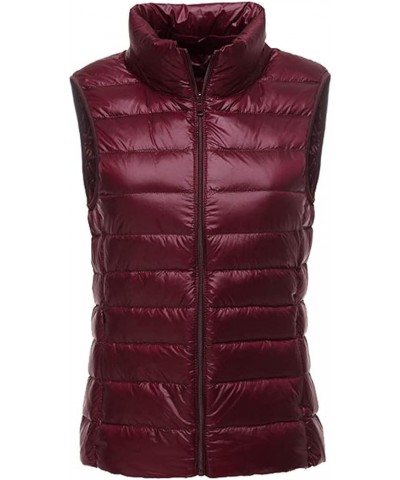 Women's Packable Lightweight Down Vest Winter Down Waistcoat Wine Red $15.00 Vests