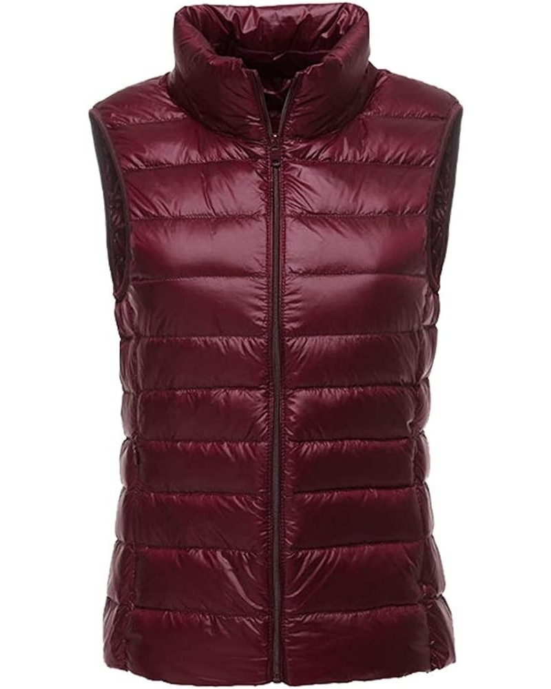 Women's Packable Lightweight Down Vest Winter Down Waistcoat Wine Red $15.00 Vests