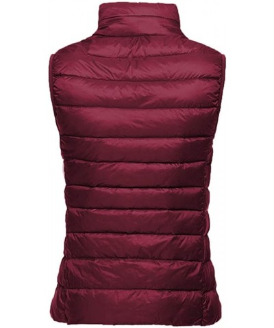 Women's Packable Lightweight Down Vest Winter Down Waistcoat Wine Red $15.00 Vests