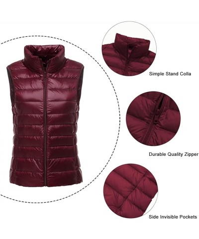 Women's Packable Lightweight Down Vest Winter Down Waistcoat Wine Red $15.00 Vests