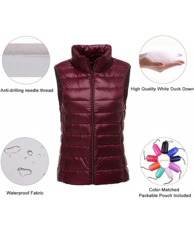 Women's Packable Lightweight Down Vest Winter Down Waistcoat Wine Red $15.00 Vests