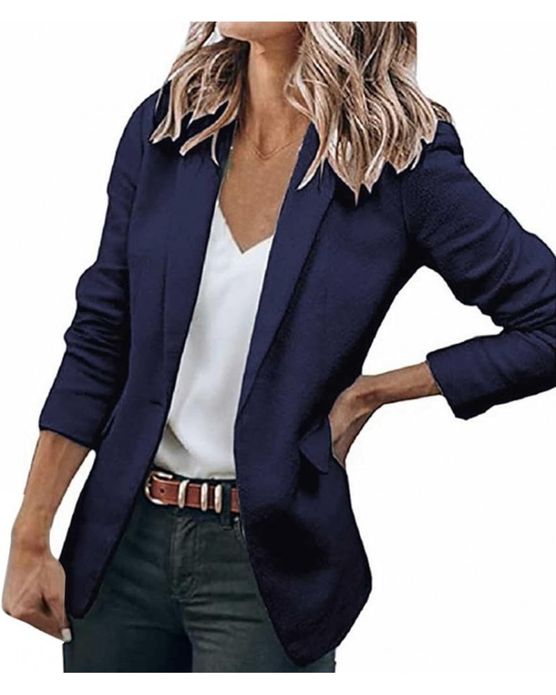 Blazer Jackets for Women Fashion Women's 3/4 Ruched Sleeve Lightweight Work Office Blazer Jacket Plus Size Coats Navy $11.80 ...