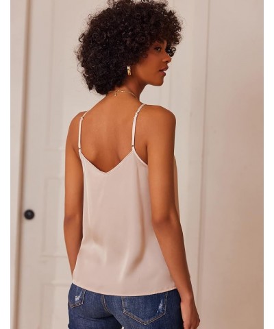 Women's Lace Silk Satin Pajama Tank Tops V Neck Camisole Soft Spaghetti Strap Tops Loose Sleepwear S-3XL Champagne $14.24 Tanks