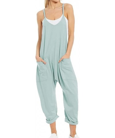 Womens Casual Sleeveless Jumpsuits Spaghetti Strap Harem Leg Romper Pants with Pockets Blue Green $12.79 Overalls