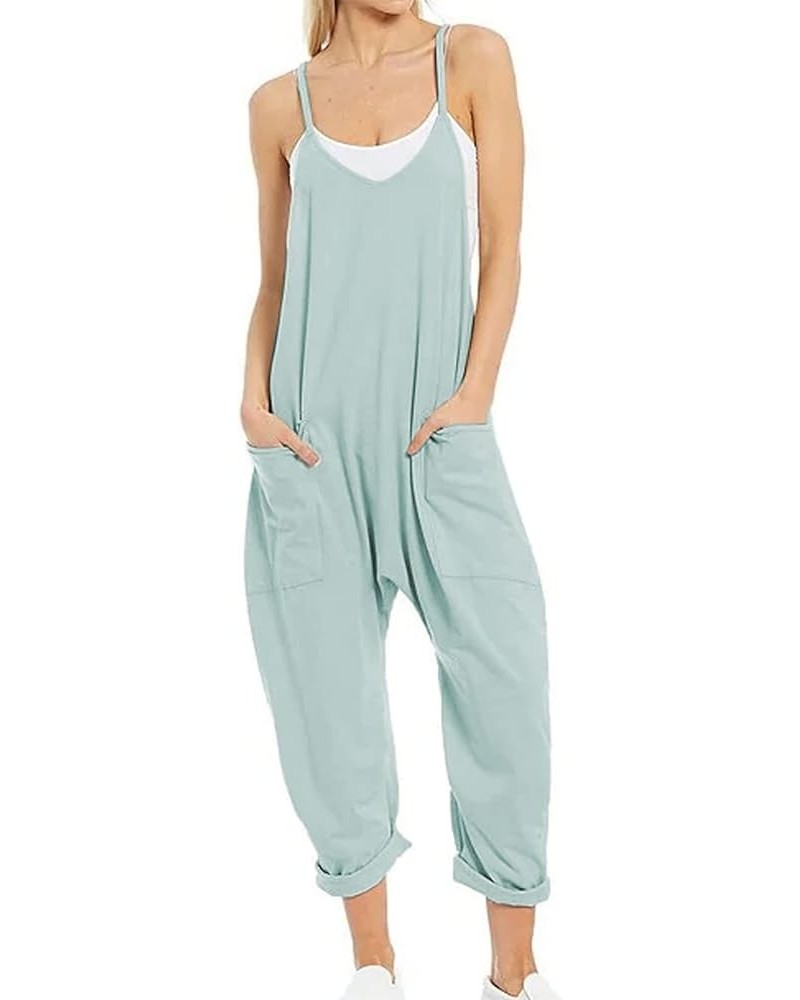 Womens Casual Sleeveless Jumpsuits Spaghetti Strap Harem Leg Romper Pants with Pockets Blue Green $12.79 Overalls