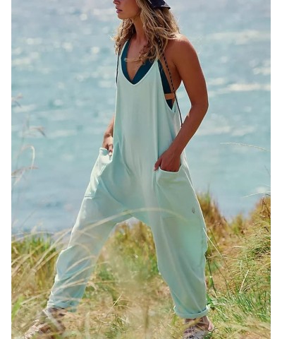 Womens Casual Sleeveless Jumpsuits Spaghetti Strap Harem Leg Romper Pants with Pockets Blue Green $12.79 Overalls