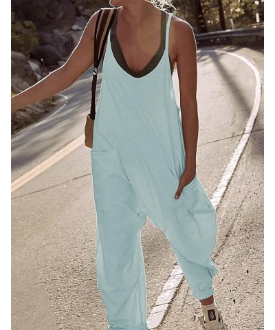 Womens Casual Sleeveless Jumpsuits Spaghetti Strap Harem Leg Romper Pants with Pockets Blue Green $12.79 Overalls