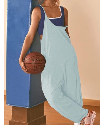 Womens Casual Sleeveless Jumpsuits Spaghetti Strap Harem Leg Romper Pants with Pockets Blue Green $12.79 Overalls