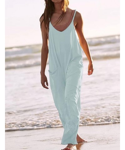 Womens Casual Sleeveless Jumpsuits Spaghetti Strap Harem Leg Romper Pants with Pockets Blue Green $12.79 Overalls