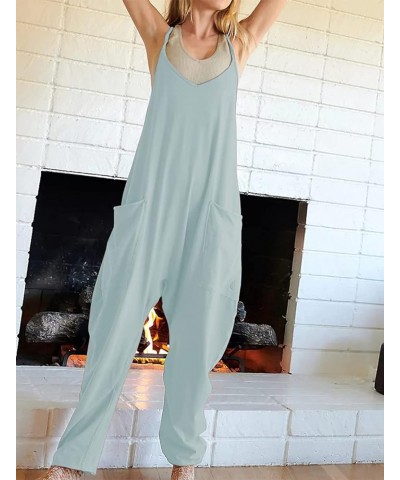 Womens Casual Sleeveless Jumpsuits Spaghetti Strap Harem Leg Romper Pants with Pockets Blue Green $12.79 Overalls