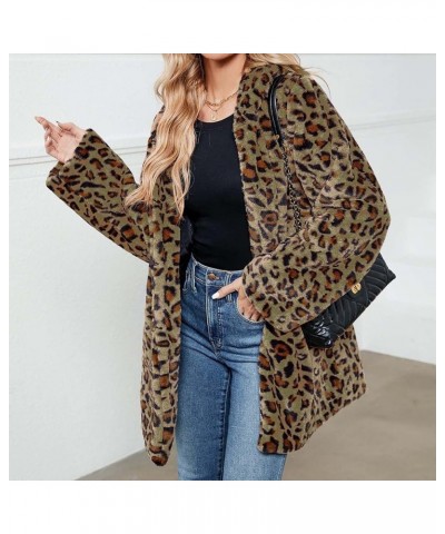 Faux Fur Coat Winter Leopard print Loose Jackets Fashion Fuzzy Fleece Coats Open Front Oversized Hoodie with Pockets 02 Green...