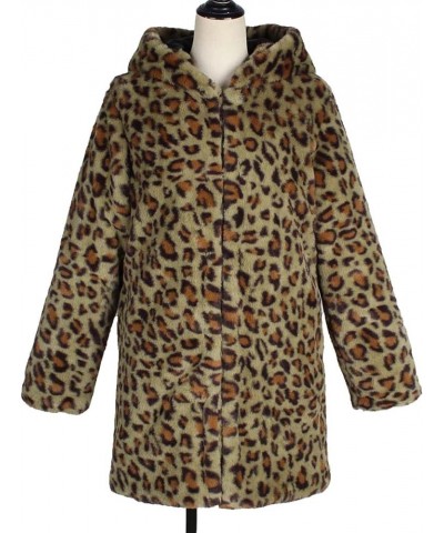 Faux Fur Coat Winter Leopard print Loose Jackets Fashion Fuzzy Fleece Coats Open Front Oversized Hoodie with Pockets 02 Green...