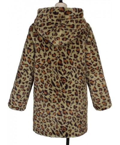 Faux Fur Coat Winter Leopard print Loose Jackets Fashion Fuzzy Fleece Coats Open Front Oversized Hoodie with Pockets 02 Green...