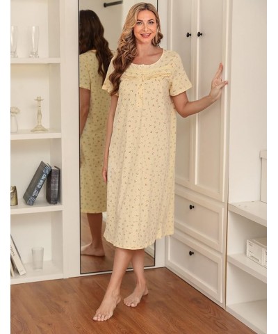 Nightgowns for Women Soft Cotton Sleepwear Floral House Dress Short/Long Sleeve Comfy Night Dress for Ladies Short Sleeve-pat...