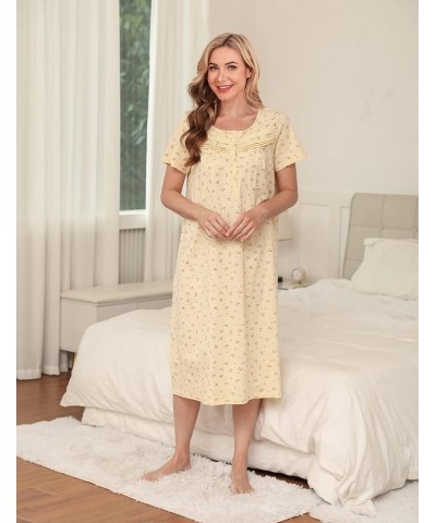 Nightgowns for Women Soft Cotton Sleepwear Floral House Dress Short/Long Sleeve Comfy Night Dress for Ladies Short Sleeve-pat...