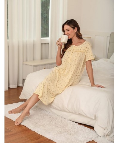 Nightgowns for Women Soft Cotton Sleepwear Floral House Dress Short/Long Sleeve Comfy Night Dress for Ladies Short Sleeve-pat...