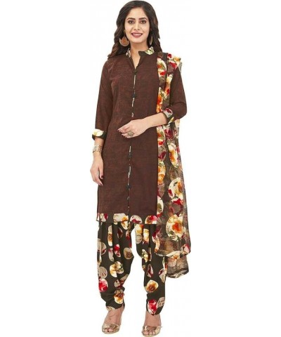 Indian Pakistani Panjabi Style Crepe Fabric Regular Wear Patiala Salwar Suit with Multi Colour Dupatta for Women Brown218 $24...