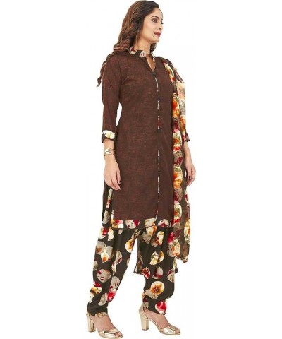 Indian Pakistani Panjabi Style Crepe Fabric Regular Wear Patiala Salwar Suit with Multi Colour Dupatta for Women Brown218 $24...