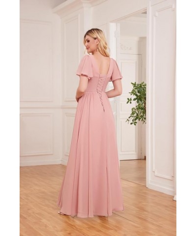 Modest Bridesmaid Dresses with Sleeves High Slit A Line V Neck Side Pockets Pleated Chiffon Formal Evening Gown Burgundy $31....