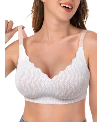 Wireless Bras for Women, Extremely Comfortable Seamless Bra Mesh Bralettes Adjustable Straps Everyday Bra (30B-40DD) Lace Whi...