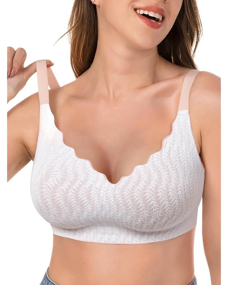 Wireless Bras for Women, Extremely Comfortable Seamless Bra Mesh Bralettes Adjustable Straps Everyday Bra (30B-40DD) Lace Whi...