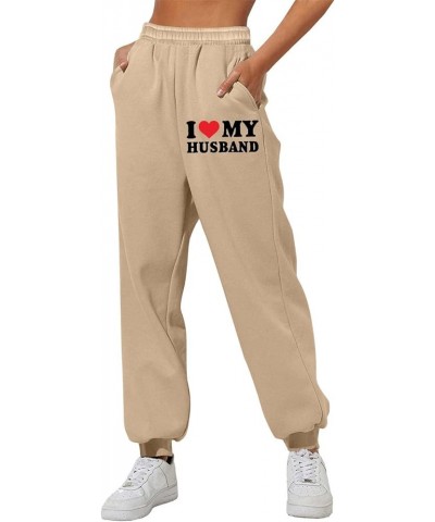 Warm Sweatpants Women I Love Hot Moms Letter Print Fleece Lined Trendy Jogger Pants Elastic High Waist Baggy Lounge Trousers ...